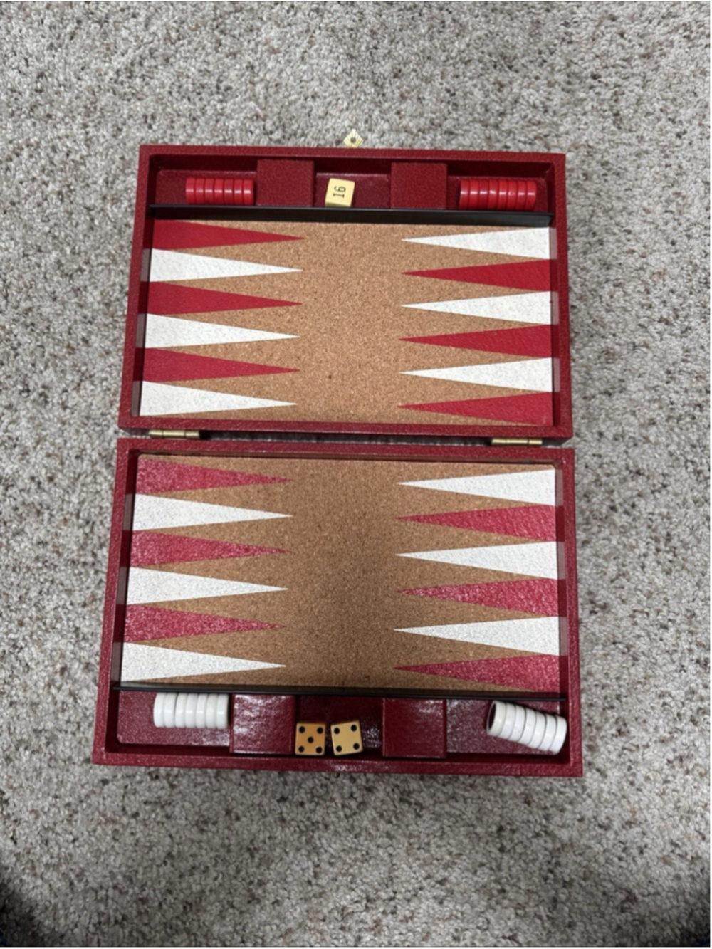Vintage Philipp Sweden Backgammon Set Red Cork Board JCPenney RARE red case.